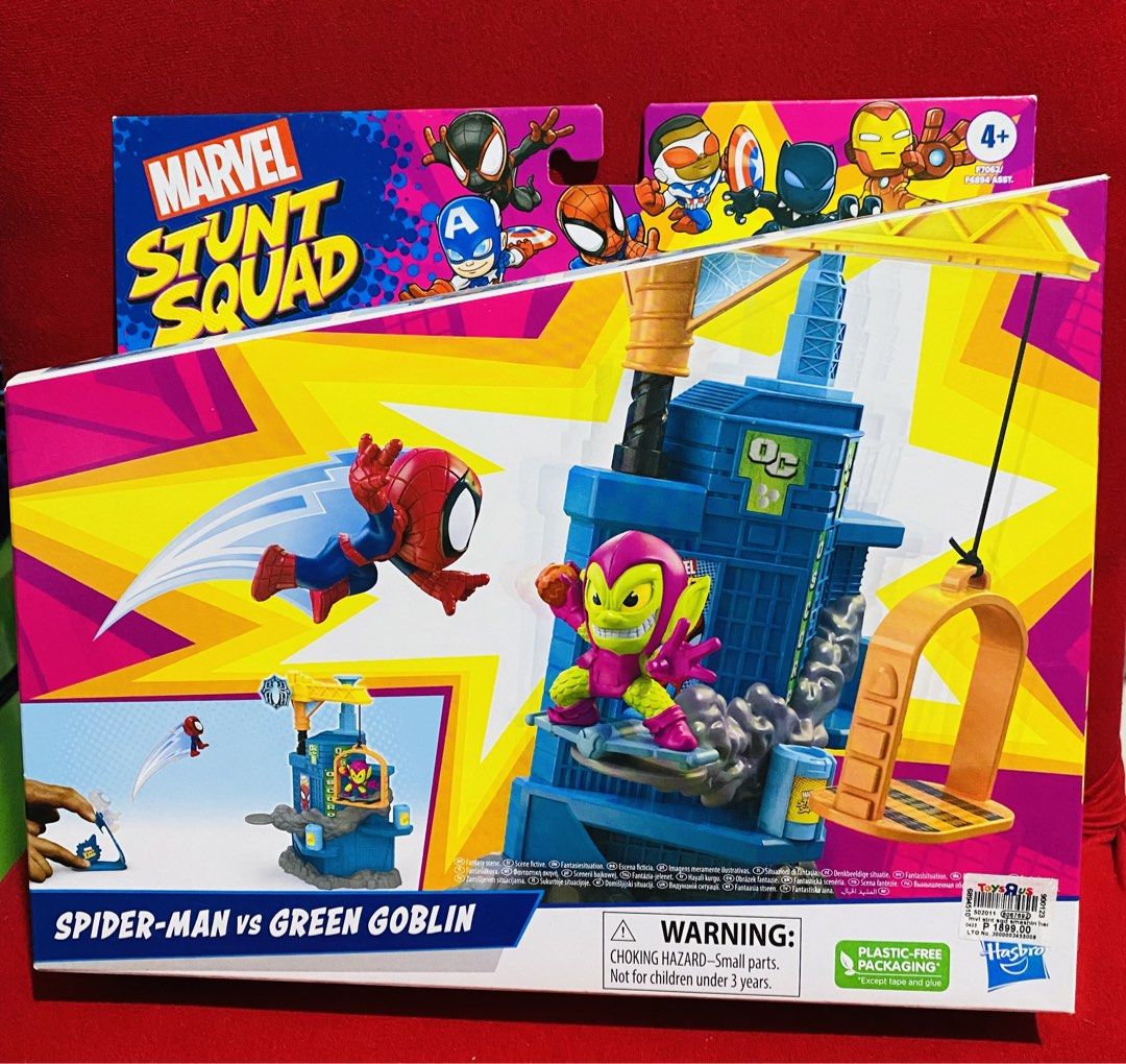 Marvel Stunt Squad Spider-Man vs Green Goblin Playset Hasbro (Category: Action & Battle Toys) located in Cagayan de Oro. Submitted by sethmarko27 (Listing ID 1457192186, Image 1). Description: - Awesome Marvel Stunt Squad playset - Features Spider-Man vs Green Goblin battle - Includes figures and building playset - Perfect for Marvel fans - Fun for kids - Get ready for exciting stunts!.