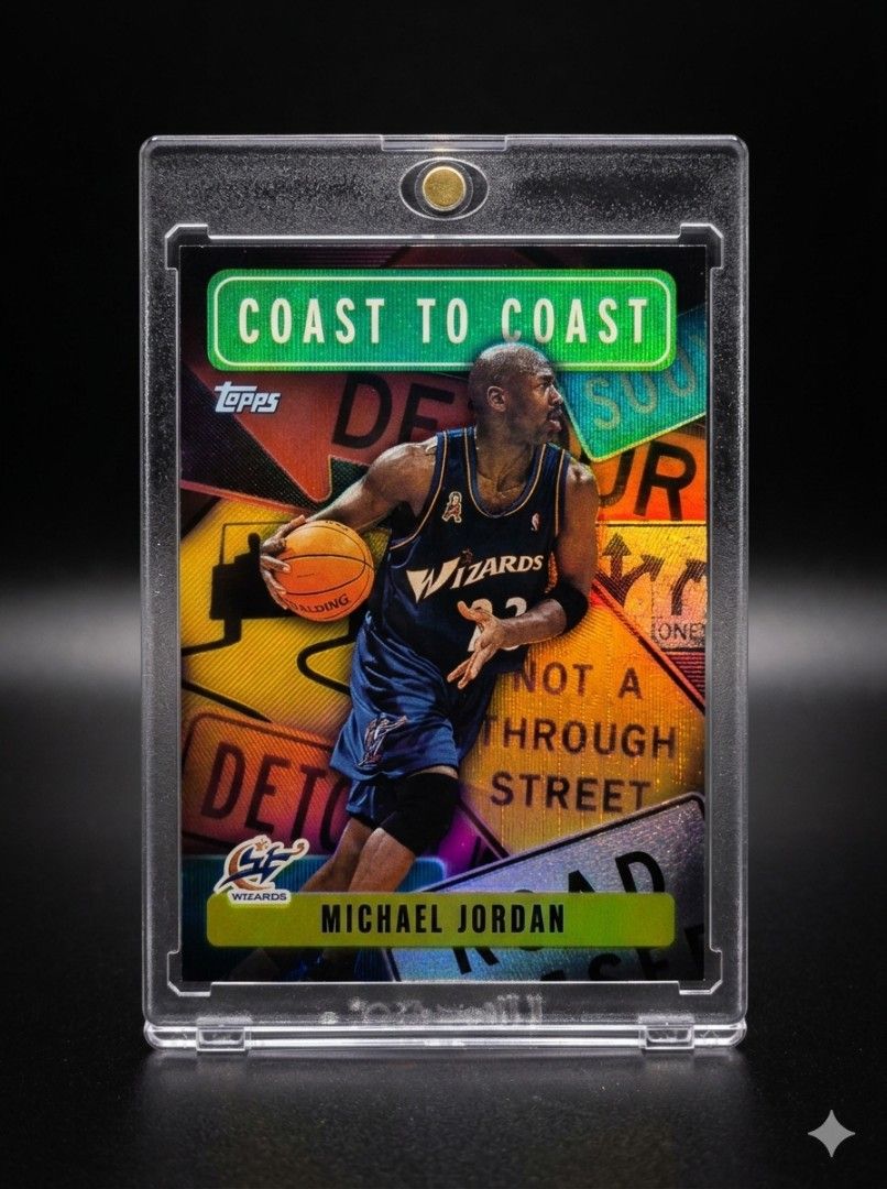 Michael Jordan Topps Basketball Cards - Various Sets (Category: Raw Singles) located in Quezon City. Submitted by rbdy01 (Listing ID 1457206468, Image 1). Description: - Collection of Michael Jordan basketball cards - Features various Topps sets - Includes popular designs like 'Coast to Coast' - Cards are kept in protective cases - Ideal for any Michael Jordan fan or collector - Please check photos for detailed condition of each card Jordan Coast