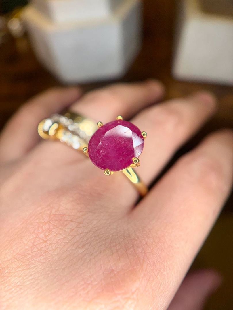 Natural Ruby Power Ring (Category: Rings) located in Baguio. Submitted by asna_taku (Listing ID 1457167484, Image 2). Description: ❤️ Natural Ruby Power Ring ✨ A RUBY WITH PRESENCE. ❤️ This is not your dainty little ruby ring—the substantial natural ruby takes center stage, giving this piece a bold, luxurious look on the finger. The large faceted ruby has a beautiful rich pinkish-red tone and catches the light beautifully. Set simply in gold-plat