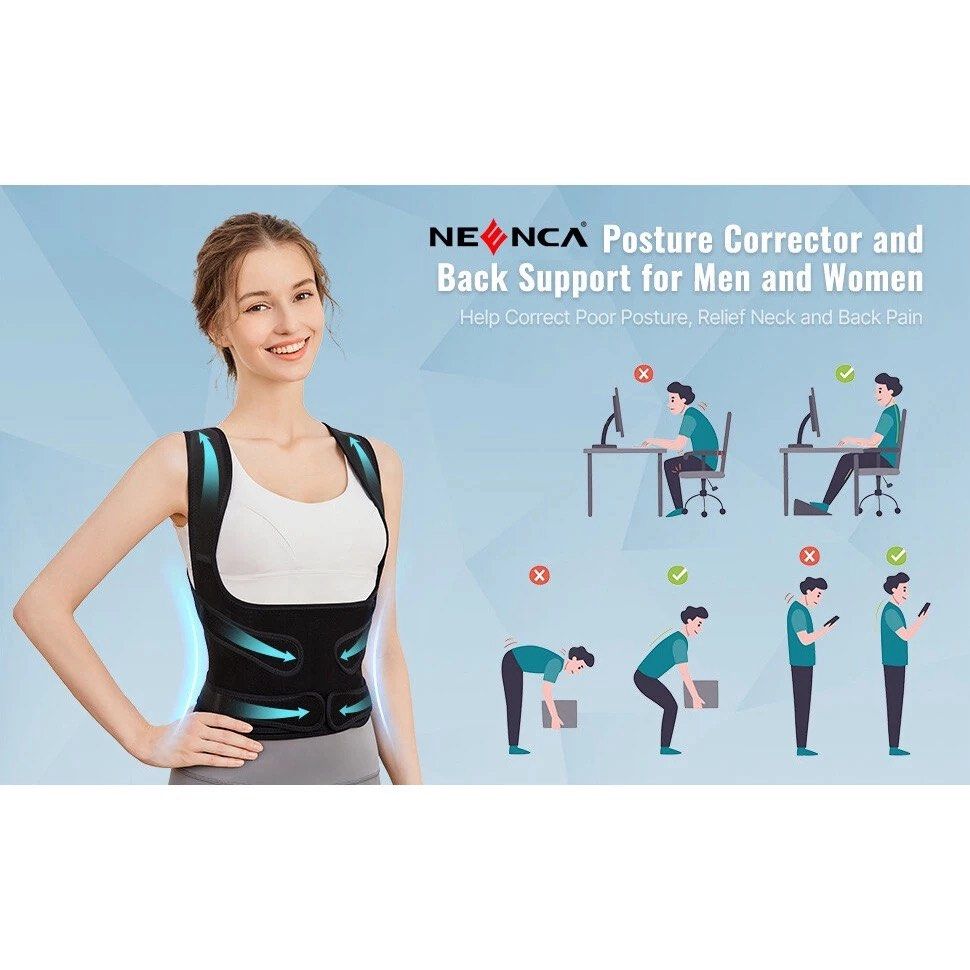 NENCA Posture Corrector Back Support for Men and Women (Category: Braces, Support & Protection) located in Makati City. Submitted by cee_store (Listing ID 1457272842, Image 3). Description: - Corrects poor posture and relieves neck/back pain. - Ideal for computer work, phone use, and reading. - Adjustable straps for a comfortable, customized fit. - Promotes better spinal alignment. - Available in sizes S, M, and L. - Please measure your waist to 