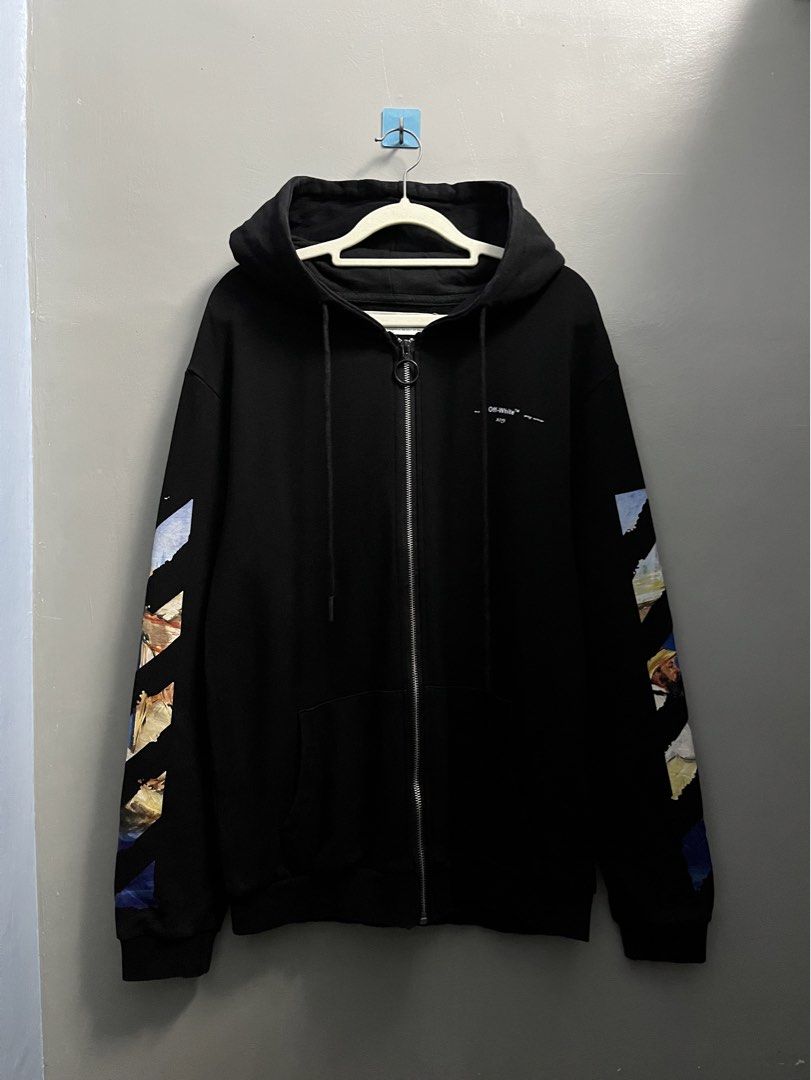 OFF WHITE ZIP UP HOODIE (Category: Hoodies) located in Balanga. Submitted by itzmecelestial (Listing ID 1457201295, Image 2). Description: Size: S Dimes: 20x26.5 “𝘈 𝘋𝘦𝘭𝘪 𝘵𝘢𝘱𝘦 𝘮𝘦𝘢𝘴𝘶𝘳𝘦 𝘸𝘢𝘴 𝘶𝘴𝘦𝘥.” Good condition Color rate: 10/10 Issue: Print (hairlines sa front and back yung box sa taas and sleeves. May natanggal na print sa sleeves) 𝑴𝑶𝑷: GCash | Pay Maya 𝑴𝑶𝑫: J&T ONLY 𝐴𝑐𝑡𝑢𝑎𝑙 𝑐𝑜𝑙𝑜𝑟𝑠 𝑚𝑎𝑦 𝑣𝑎𝑟𝑦 𝑑𝑢𝑒 𝑡