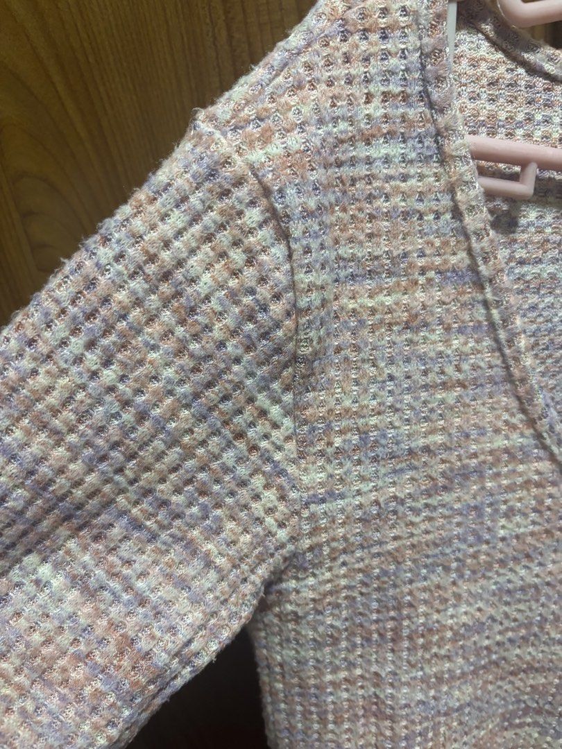 Pink Multi-color Knit Tie Front Cardigan (Category: Coats, Jackets and Outerwear) located in Quezon City. Submitted by beeologist (Listing ID 1457252587, Image 2). Description: - Cute cropped knit cardigan - Tie front closure - Waffle knit texture - Pink, purple, and white threads - Long sleeves - Perfect for layering.