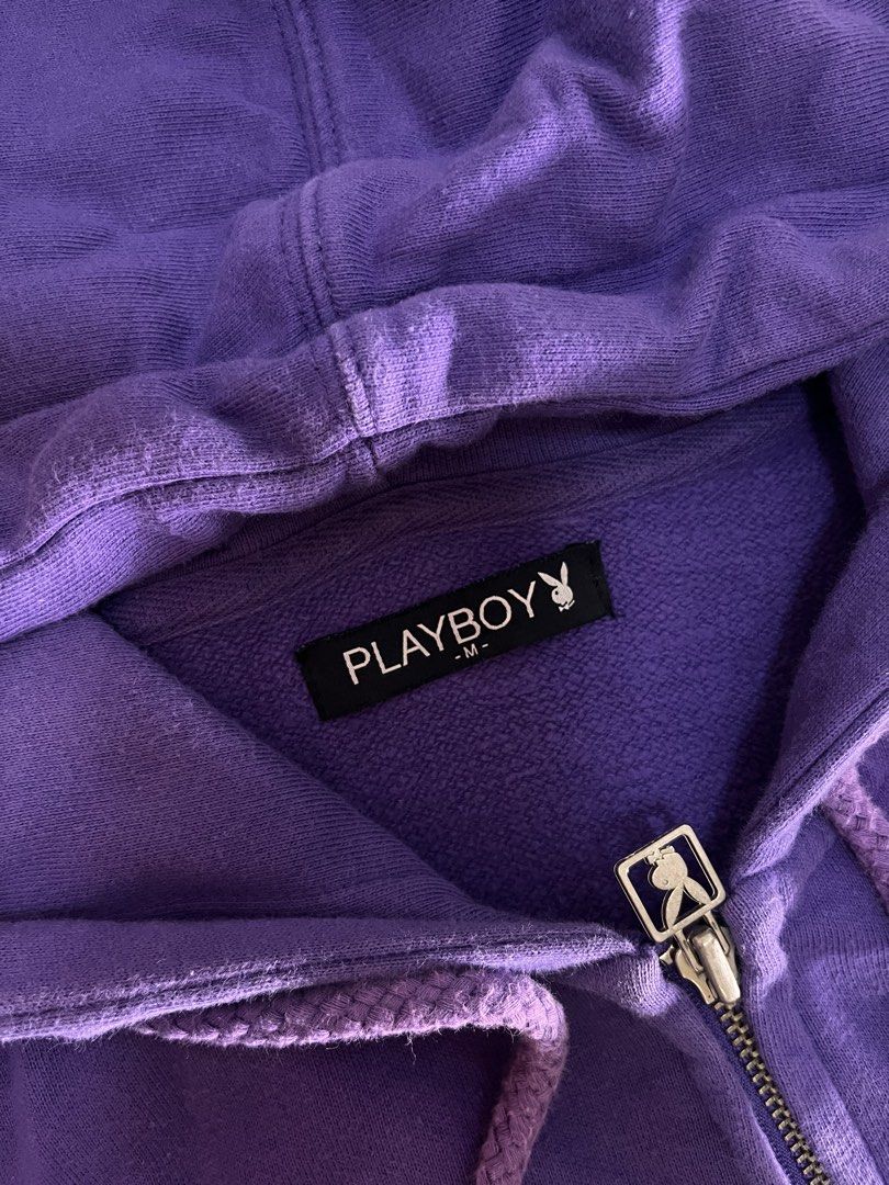 PLAYBOY Zip up Jacket (Category: Coats, Jackets and Outerwear) located in Manila. Submitted by preloved.byela (Listing ID 1457280661, Image 3). Description: PLAYBOY Purple Zip Up Jacket •Size: M •Has stains (check photos), but can be fixed through washing •DM for more details PAYMENT: Online payment only through Gcash or Bank Transfer. Strictly payment-first policy. The QR code will be sent once the item is confirmed for buying. The item will be 