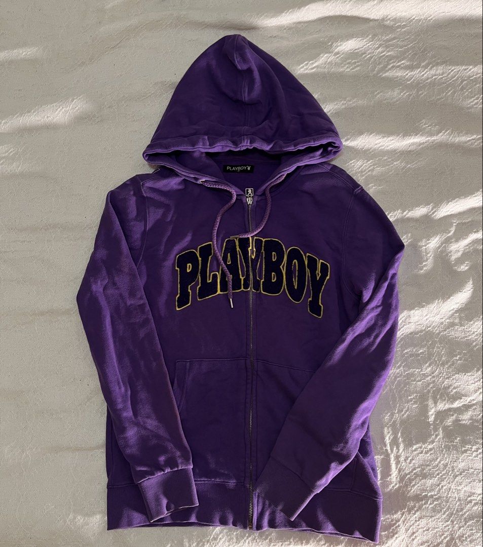 PLAYBOY Zip up Jacket (Category: Coats, Jackets and Outerwear) located in Manila. Submitted by preloved.byela (Listing ID 1457280661, Image 1). Description: PLAYBOY Purple Zip Up Jacket •Size: M •Has stains (check photos), but can be fixed through washing •DM for more details PAYMENT: Online payment only through Gcash or Bank Transfer. Strictly payment-first policy. The QR code will be sent once the item is confirmed for buying. The item will be 