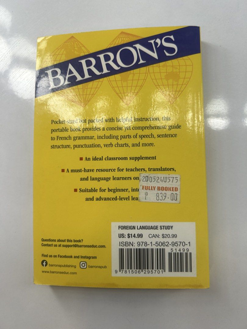 Pocket French Grammar (Category: Textbooks) located in Quezon City. Submitted by Flairfashion_ (Listing ID 1457299255, Image 3). Description: Bought for ₱839 - Never used - No annotations.