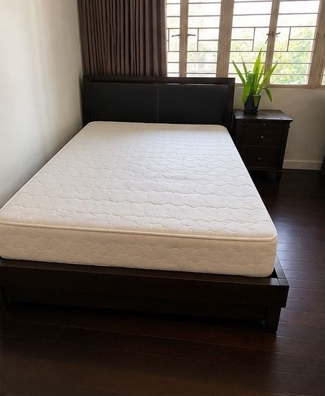 Queen Bed Frame, Mattress, and Topper Set (Category: Bed Frames & Mattresses) located in Makati City. Submitted by lockdownlad (Listing ID 1457154624, Image 3). Description: - Complete Queen Bed Set - Includes: Wood Bed Frame, Queen Mattress, Mattress Topper (Emma) - Ready to Use - Well-Kept Condition - From a Clean, Smoke-Free Home - Excellent Value for a Full Bedroom Setup.