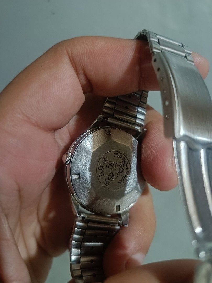 Rado Day/Date Automatic Watch (Category: Luxury Watches) located in Panabo. Submitted by markgementiza18 (Listing ID 1457261339, Image 2). Description: - Vintage Rado Automatic Watch - Day and Date Function - Stainless Steel Bracelet - Signs of wear consistent with age - Patina on Dial - Visible movement through case back - Ideal for watch collectors -After Market bracelet.