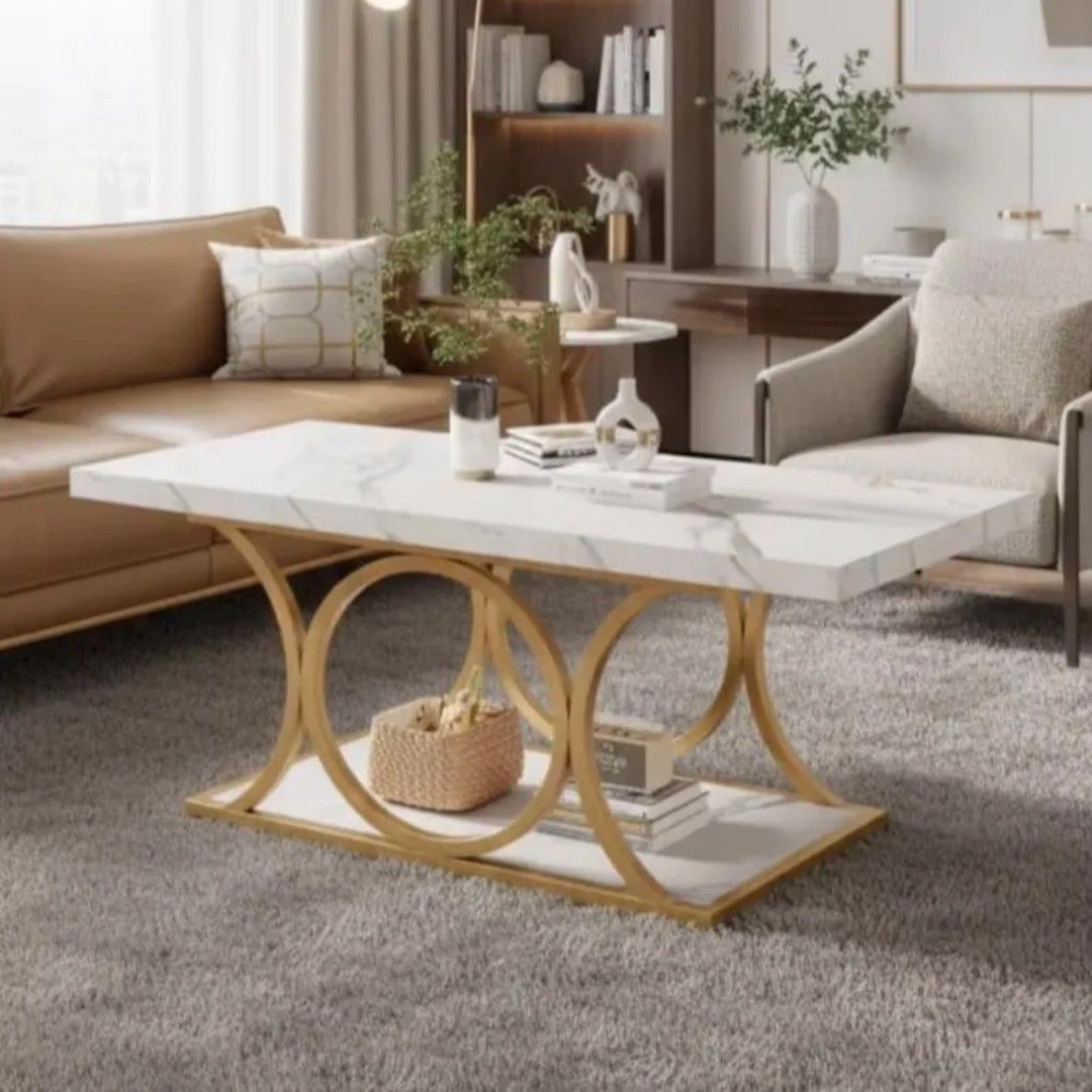 Rectangular Coffee table (Category: Tables & Sets) located in Valenzuela. Submitted by mhegz.25 (Listing ID 1457149456, Image 2). Description: White Rectangular cofffee table Wooden marble top design Modern coffee table for living room.