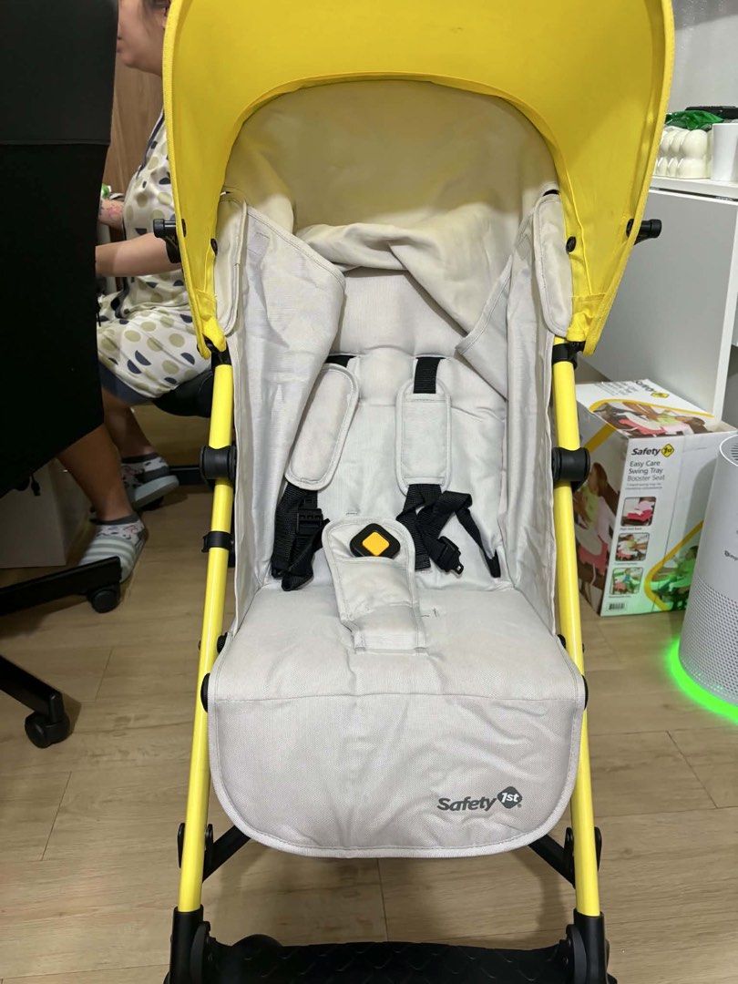 Safety 1st Stroller - Yellow and Grey (Category: Strollers) located in Paranaque City. Submitted by diannmlee (Listing ID 1457156741, Image 3). Description: - Lightweight Safety 1st stroller - Bright yellow canopy and grey seat - Secure 5-point harness - Easy to maneuver with swivel front wheels - Convenient storage basket underneath - Folds compactly for portability - Ideal for families on the go Opened only, never used .