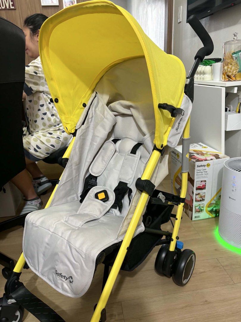 Safety 1st Stroller - Yellow and Grey (Category: Strollers) located in Paranaque City. Submitted by diannmlee (Listing ID 1457156741, Image 2). Description: - Lightweight Safety 1st stroller - Bright yellow canopy and grey seat - Secure 5-point harness - Easy to maneuver with swivel front wheels - Convenient storage basket underneath - Folds compactly for portability - Ideal for families on the go Opened only, never used .