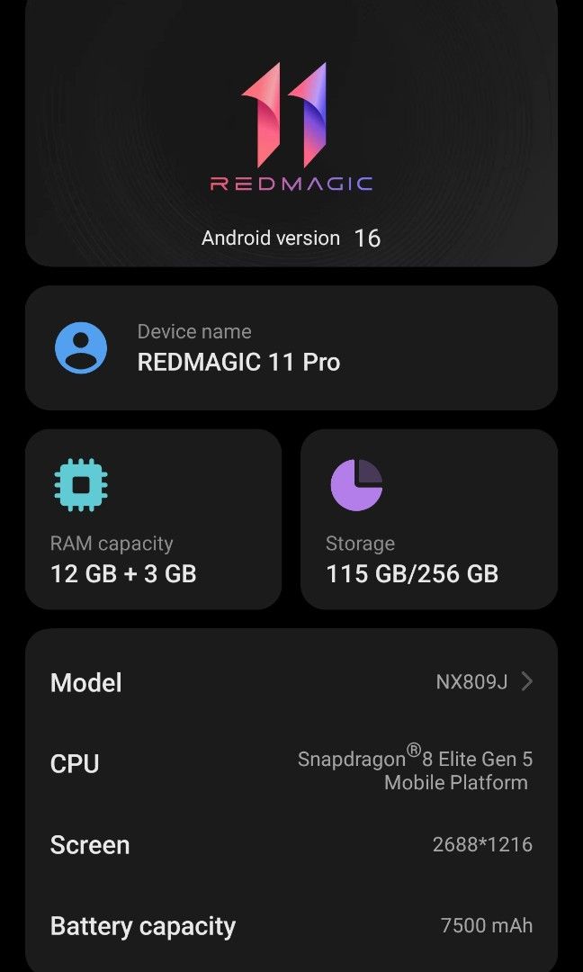 Sale or Swap REDMAGIC 11 PRO (Category: Android Others) located in Caloocan City. Submitted by a-techdev (Listing ID 1457198421, Image 1). Description: REDMAGIC 11 PRO 12/256GB SNAPDRAGON 8 ELITE GEN 5 (LATEST CHIPSET) BUILT-IN LIQUID COOLING BUILT-IN FAN COOLER GOOD FOR GAMING HALIMAW NEGOTIABLE SWAPPING VALUE IS HIGHER THAN SELLING.