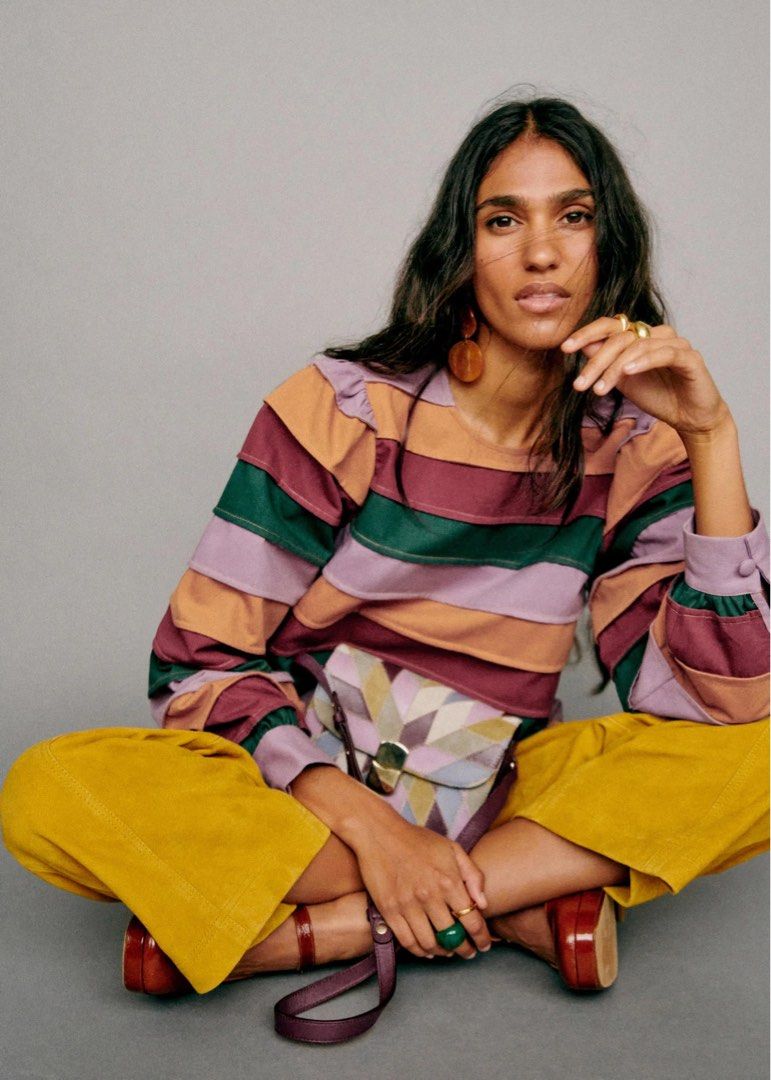 Sezane Striped Long Sleeve Melissa Blouse (Category: Longsleeves) located in Davao. Submitted by notsiobs (Listing ID 1457286613, Image 1). Description: A gorgeous statement piece from Sézane, originally retailed for $160. Features a beautiful mix of muted lilac, burgundy, teal green and warm ochre stripes, with a slightly relaxed silhouette and gathered/voluminous sleeves. Such a fun piece while still being very easy to style. Brand: Sézane Orig