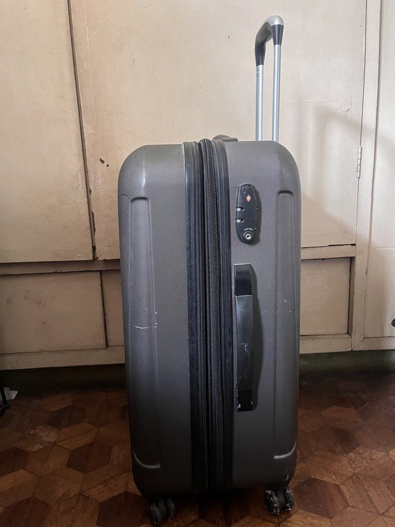 Sky Travel Hard Case Luggage (Category: Luggage) located in Manila. Submitted by themythfs (Listing ID 1457153696, Image 3). Description: - Grey hard case luggage from Sky Travel - Interior straps to secure belongings - Wheels on the bottom for easy transport - Original price: P3,899.75.