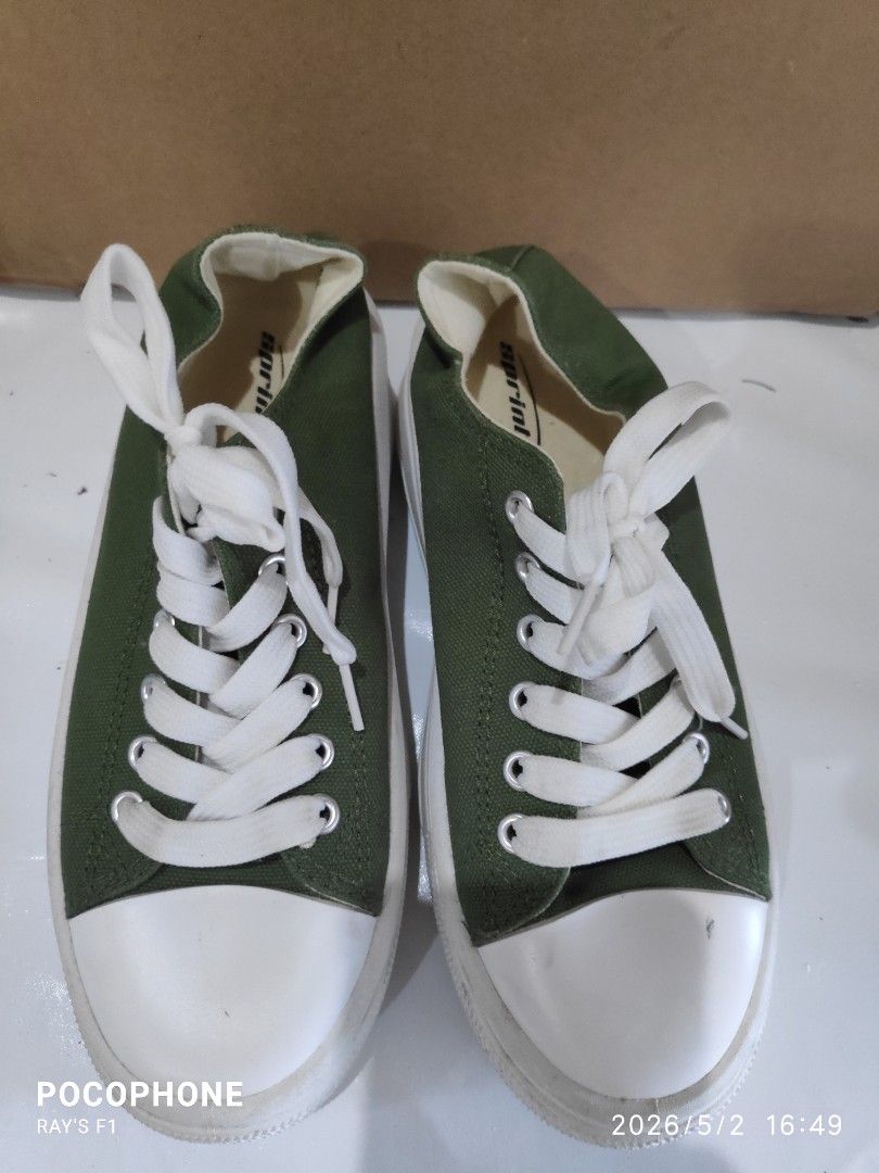 Sprint Canvas Sneakers - Olive Green (Category: Sneakers) located in Pagsanjan. Submitted by rays-days (Listing ID 1457319437, Image 2). Description: - Olive green canvas low-top sneakers - White laces and soles - Unique tread pattern on soles - Perfect for casual everyday wear pm me meet up around SANTA CRUZ LAGUNA for shipping, buyer will shoulder the fees.