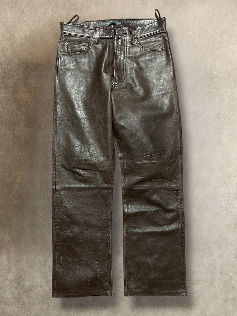 SS2000 Gap chocolate brown cowhide leather pants (Category: Activewear) located in Manila. Submitted by killzarchival (Listing ID 1457242783, Image 1). Description: SS2000 Gap chocolate brown cowhide leather pants *Condi:7/10 *Heavy visible sign of wear and tear from years of using and storage but overall still in good condition if you fck with that distressed early 2000s brad pitt/george clooney look Size:31 Waist:31 Outseam:39 Inseam:28.5 Crotc