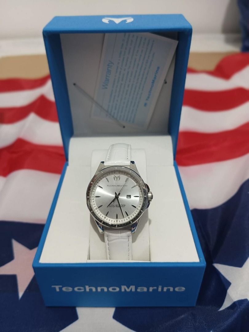TechnoMarine Watch Silver Dial White Leather Strap (Category: Women's Watches) located in Caloocan City. Submitted by cha_essentials2026 (Listing ID 1457306888, Image 1). Description: - Authentic TechnoMarine Watch - Elegant Silver Dial - Classic White Leather Strap - Includes Original Box - Warranty Card Included - Versatile for everyday or special events - Feel free to ask any questions!.