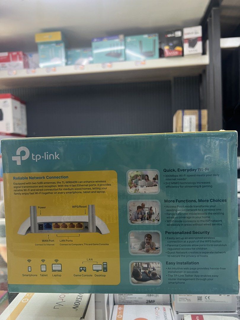 Tp-link 300Mbps wireless N Router (Category: Networking) located in Manila. Submitted by kyrenparts (Listing ID 1457184217, Image 2). Description: TL-WR840N | 300Mbps Wireless N Speed | TP-Link Philippines Wireless N speeds up to 300 Mbps are ideal for video streaming, online gaming, VoIP, web browsing, and multi-tasking. with IEEE 802.11b/g/n..