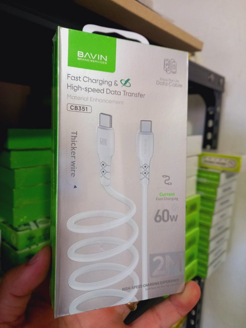 TYPE C TO TYPE C CABLE 2METERS (Category: Chargers & Cables) located in Pasig City. Submitted by gentle_jerico (Listing ID 1457158852, Image 2). Description: Bavin : Type c to Type c Cable -2meters -60watts available, pm to order. 📩.