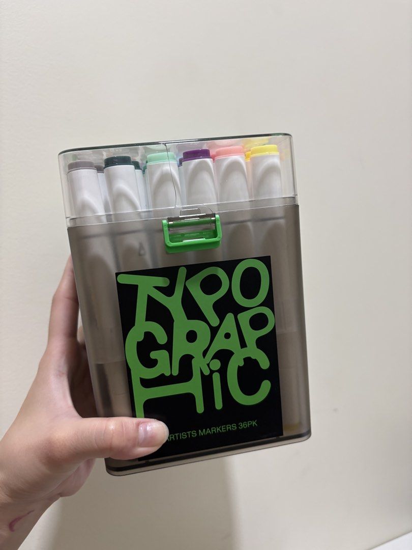 TYPO Graphic Artists Markers (36 Pcs) (Category: Stationery & School Supplies) located in Mandaluyong City. Submitted by twonett (Listing ID 1457300547, Image 3). Description: Accidentally dropped this at TYPO and the case broke, so I bought it! It’s basically good as new!! Original price: P,1599 Selling it for P1000.