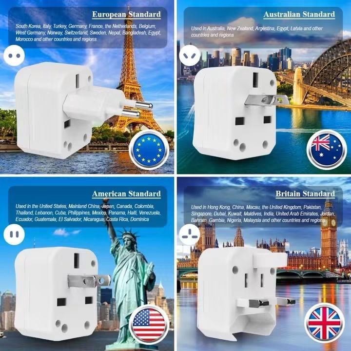 Universal Travel Adapter for International Use (Category: Cables & Adaptors) located in Manila. Submitted by iliasjen3082126 (Listing ID 1457259862, Image 3). Description: - Universal travel adapter, perfect for international trips. - Compatible with American, Australian, European, and British plug standards. - Compact and easy to carry, fits perfectly in your luggage. - Supports a maximum voltage of 250V and a maximum current of 10A. - Ideal for