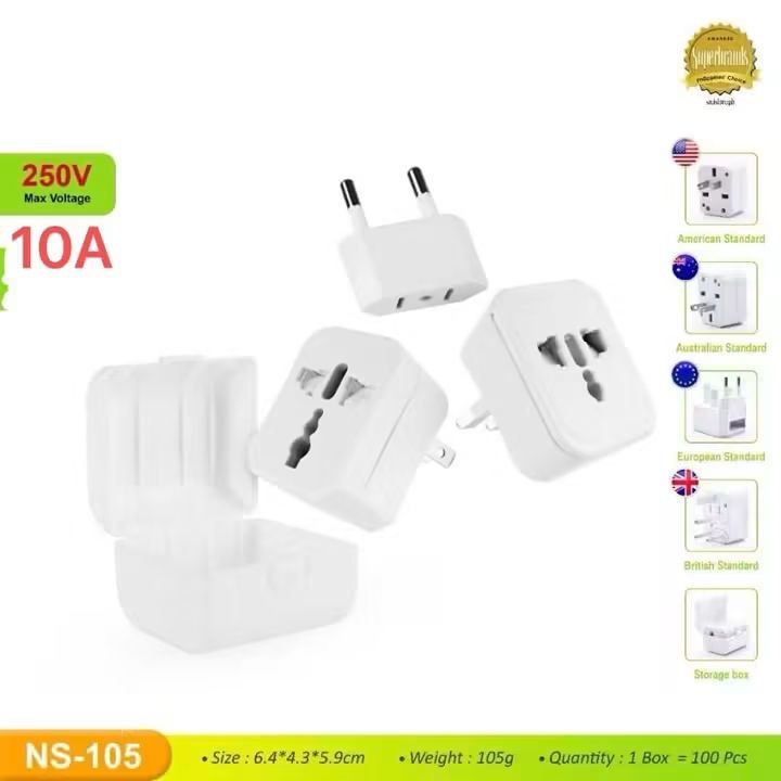 Universal Travel Adapter for International Use (Category: Cables & Adaptors) located in Manila. Submitted by iliasjen3082126 (Listing ID 1457259862, Image 2). Description: - Universal travel adapter, perfect for international trips. - Compatible with American, Australian, European, and British plug standards. - Compact and easy to carry, fits perfectly in your luggage. - Supports a maximum voltage of 250V and a maximum current of 10A. - Ideal for
