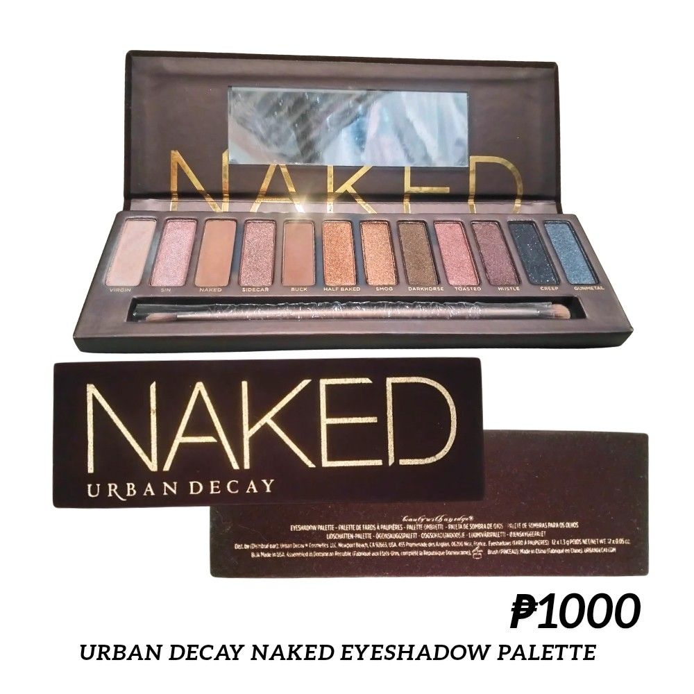 Urban Decay Naked Eyeshadow Palette (Category: Makeup) located in Quezon City. Submitted by rackofyuu (Listing ID 1457320793, Image 1). Description: ✮ MOP: GCash | MOD: J&T/Lalamove Note: ✮ No box and no expiration indicated ✮ Some colors are used/swatched only ✮ Mirror protector is still on ✮ Brush included ✮ Condition and any flaws are stated; if not, they may be minimal or overlooked ✮ Color may vary due to lighting ✮ No Return & Refund 📍Nova