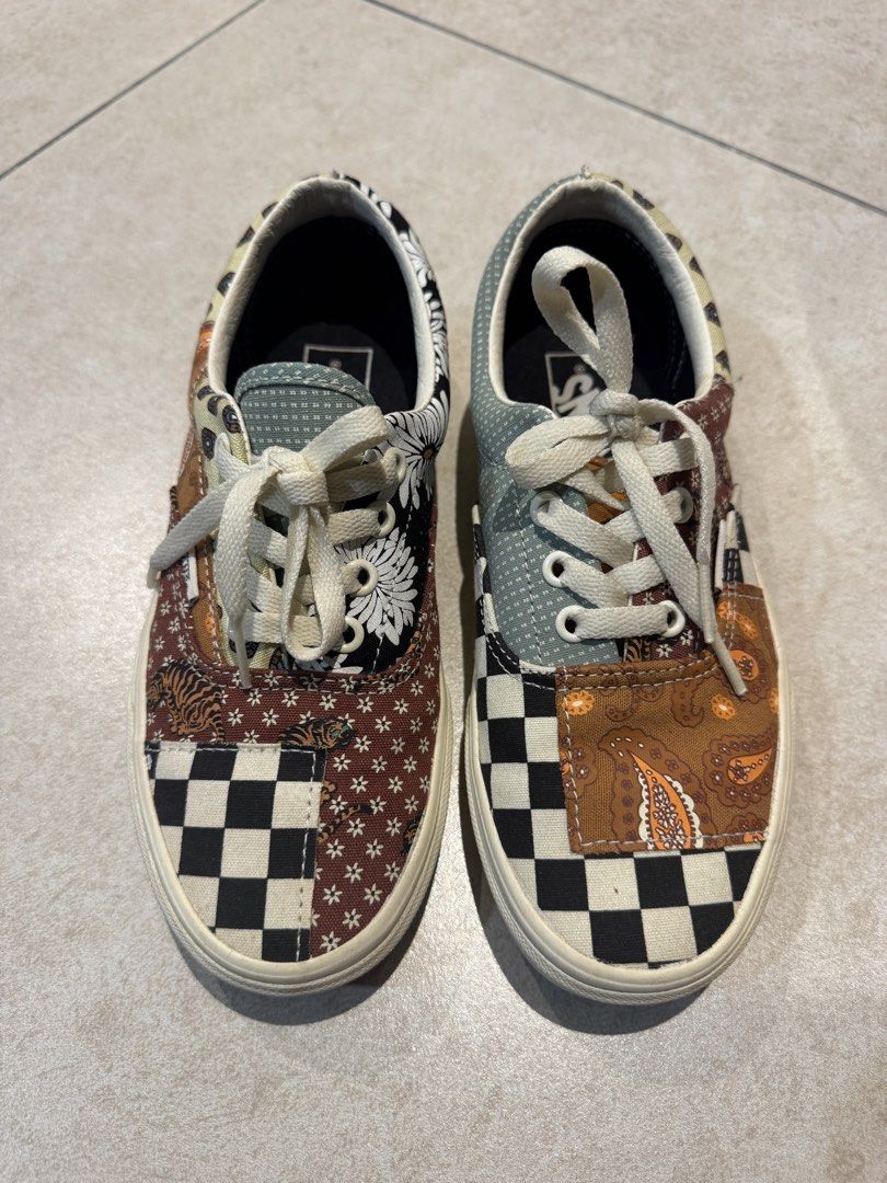Vans Era Patchwork "Patchwork" Sneakers (Category: Sneakers) located in Kuala Lumpur. Submitted by weselllove (Listing ID 1457276990, Image 2). Description: - Brand: Vans Era - Size: EU 37 / US 7W / US 5.5M / UK4.5 - Design: Unique patchwork with checkered, floral, and paisley patterns - Laces: Cream colored - only wore once, selling because the size is too small without box.