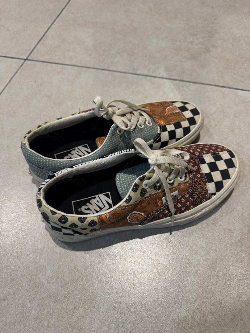 Vans Era Patchwork "Patchwork" Sneakers (Category: Sneakers) located in Kuala Lumpur. Submitted by weselllove (Listing ID 1457276990, Image 1). Description: - Brand: Vans Era - Size: EU 37 / US 7W / US 5.5M / UK4.5 - Design: Unique patchwork with checkered, floral, and paisley patterns - Laces: Cream colored - only wore once, selling because the size is too small without box.