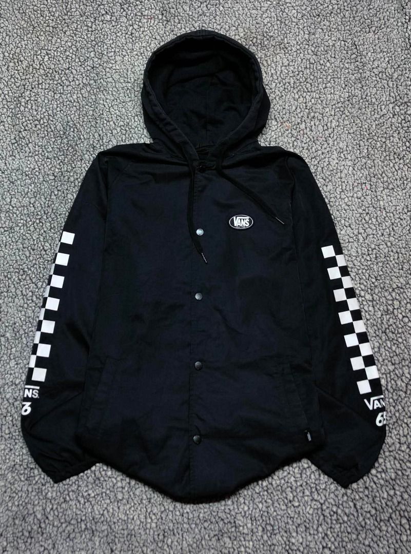 Vans Kastle Check Me Black Windbreaker Jacket (Category: Coats, Jackets and Outerwear) located in Tayabas. Submitted by retro.rags69 (Listing ID 1457260789, Image 1). Description: Vans Kastle Check Me Black Windbreaker Jacket * Excellent condition * Color rate: 9.5/10 * width: 22 * length: 29 * No Issue * Printed & Patch Logo * Solid Backhit Design * Best Fit: Medium-Semi Large.