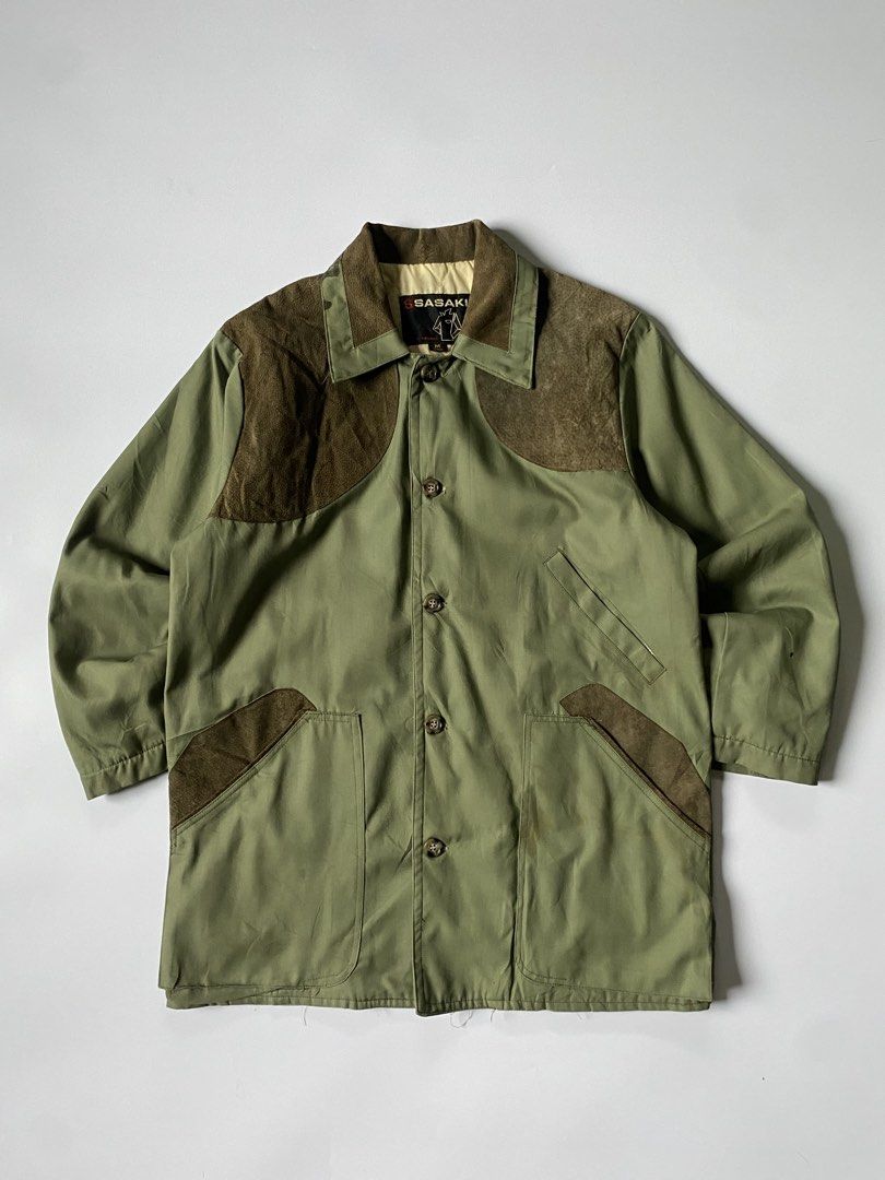 Vintage Sasaki Patchwork Hunting Jacket (Category: Coats, Jackets and Outerwear) located in Baguio. Submitted by the_gunstore (Listing ID 1457201293, Image 1). Description: Size tagged: M Issue: Pinhole, Stains Width:21.5 Length:29.5 Shoulder:17 Sleeve:21.