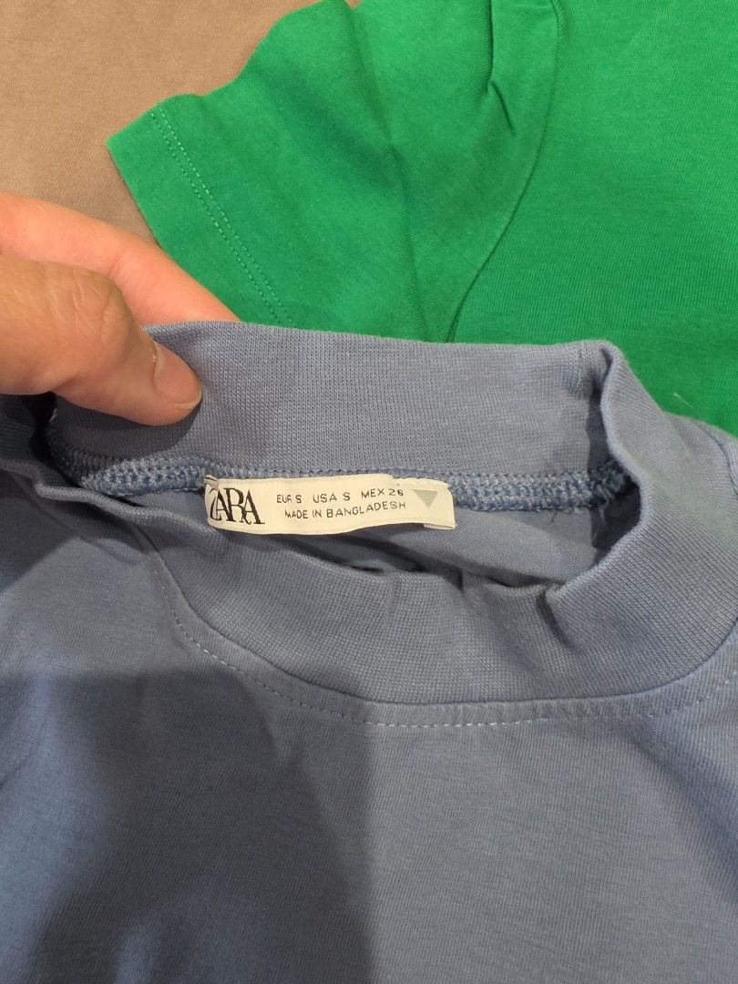Zara Basic Mini T-shirts Bundle (3 pcs) in Small (Category: Shirts) located in Marikina City. Submitted by ddeclutter93 (Listing ID 1457233302, Image 2). Description: - Bundle of 3 Zara Basic T-shirts - Colors: Green, Blue, Brown - Size: S - Material: Comfortable, perfect for everyday wear - Great value bundle deal.