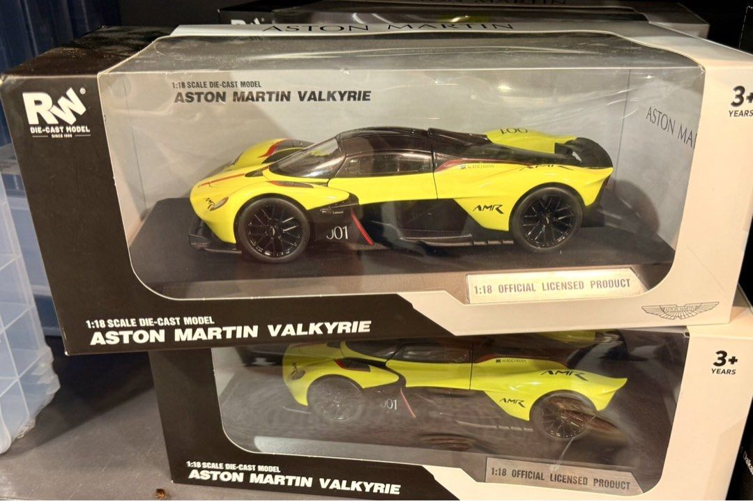 1:18 Aston Martin Valkyrie Die-Cast Model (Category: Vehicle & Diecast Models) located in Quezon City. Submitted by jonsnow.snowwy (Listing ID 1457499297, Image 1). Description: - 1:18 Scale Die-Cast Model - Aston Martin Valkyrie - Officially Licensed Product - Distinctive Yellow and Black Livery - Features AMR Branding - Ideal for Collectors and Aston Martin Fans - Comes in Original Packaging.