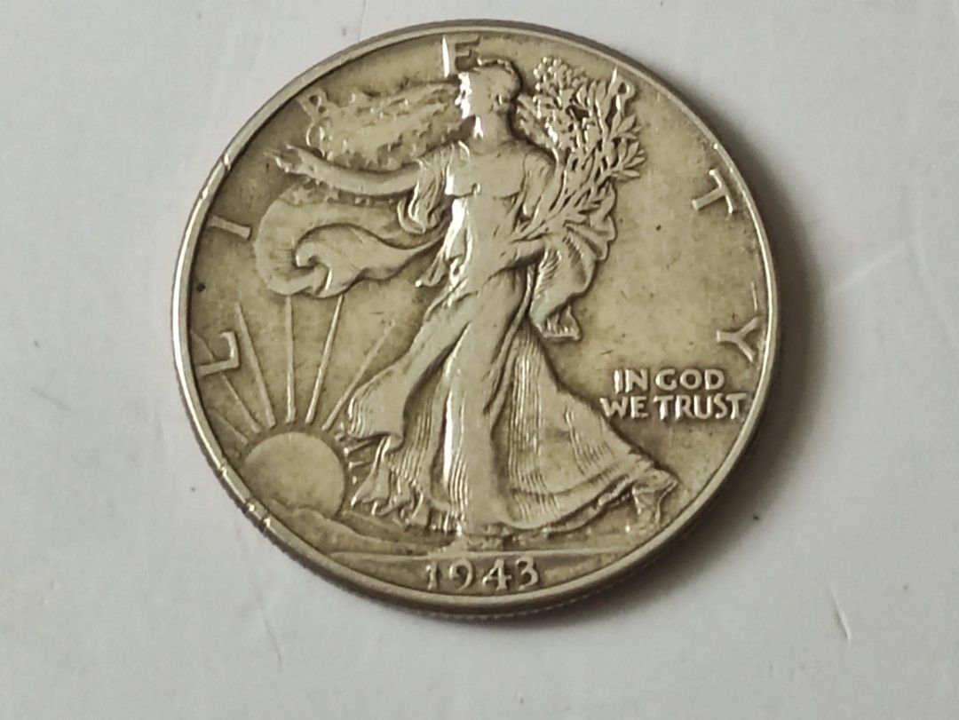 1943 Walking Liberty Half Dollar (90% Silver) (Category: Currency) located in Lipa City. Submitted by mark_collections (Listing ID 1457358074, Image 1). Description: 1943 Walking Liberty Half Dollar (90% Silver) Mode of Payment: Gcash.