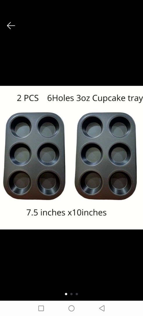 2pcs cupcake tray 6holes (Category: Bakeware) located in Manila. Submitted by brightstone_0e95e6 (Listing ID 1457337701, Image 3). Description: - Set of 2 cupcake trays - Each tray has 6 holes - Ideal for baking cupcakes and muffins.