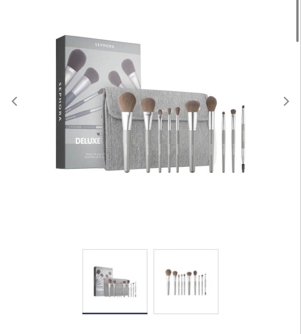 AUTH Sephora Deluxe Makeup Brush Set with Pouch (Category: Makeup) located in Manila. Submitted by mira_03 (Listing ID 1457339155, Image 1). Description: - Sephora Deluxe Makeup Brush Set -used only once for a travel RFS: bought an upgrade! selling low already.