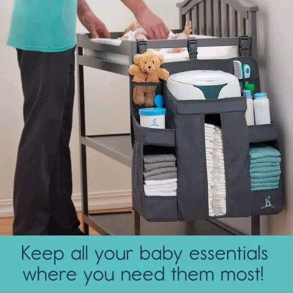 Baby Diaper Caddy Organizer for Crib or Changing Table (Category: Other Baby Bathing & Changing Needs) located in Manila. Submitted by hasylne.818 (Listing ID 1457467963, Image 1). Description: Nursery Organizer Neatly holds baby's essentials Attaches to changing tables, dressers, walls or doors P 280.