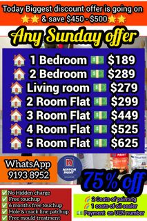 Cheapest Painting, Experience Painter, Best Painting Service Provide & Get Discount $500-$600,2/3/4/5 Room HDB,BTO,Condo,Landed,Maisonette House Painting & Plastering Services / Hole & Crack Line Patch up/Free Touchup Plaster / Anti Mould Treatment/ Kitchen & Toilets Ceiling Painting / Bedroom Ceiling Paint /  White Paint Free/Epoxy/ Flacks Epoxy Paint/ Grouting/ Vinyl Install & Old Vinyl Remove / Door & Door Frame Paint /Pipe/ PVC Pipe Paint / Wooden Door Varnish / Metal Gate Sanding + Painting / Parquet  Polish/ Wall Paper Remove & Installation / Free 6 Months Touchup!!  Free Cleaning,  Covering Floor & Furniture,  Shifting Furniture  Collection item 2