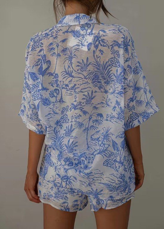 Repriced! Blue White Tropical Print Set - Button Up Shirt & Shorts (Category: Sets or Coordinates) located in Cebu City. Submitted by itsmegeecebu (Listing ID 1457363473, Image 3). Description: - Adorable tropical coord set Never worn (no ww photo) Xxl on ta Goo as brand new Location: Cebu city.