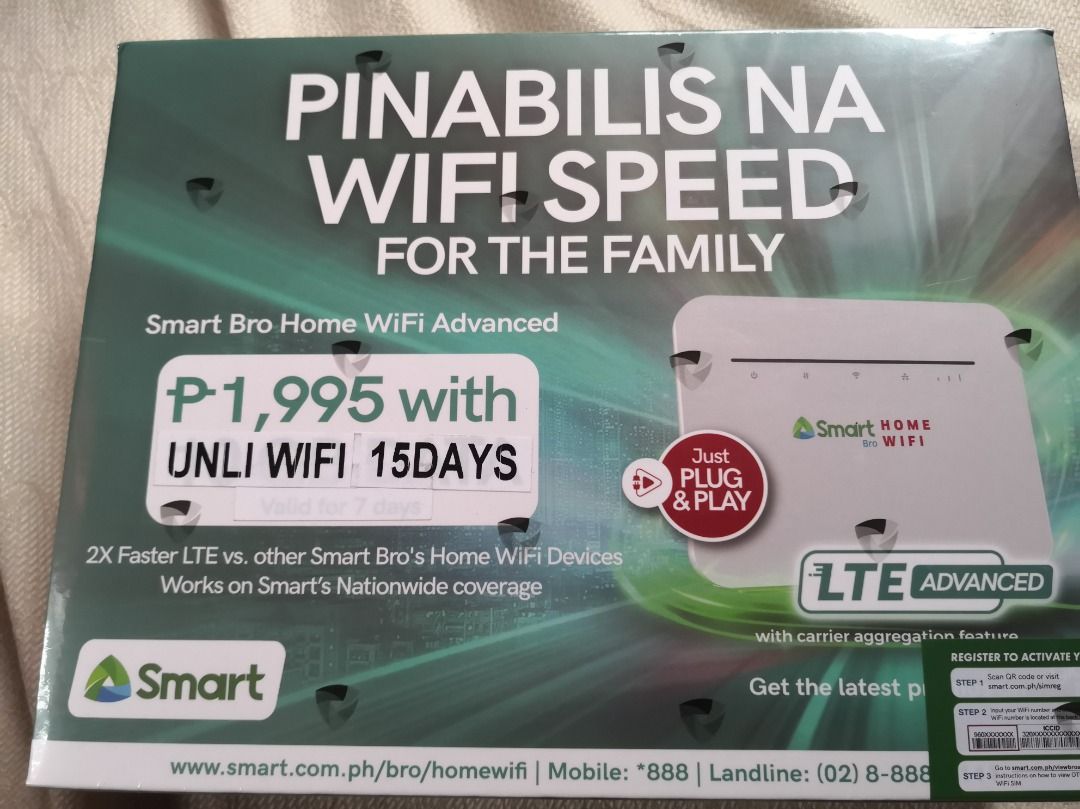Brand New Smartbro R291 (Category: Networking) located in Manila. Submitted by silverturtle_983097 (Listing ID 1457370426, Image 1). Description: - Smartbro prepaid Home WiFi - Bosteven R291 - With free unlidata for 15 days - Brand New / Sealed - LTE Advanced, 4G+, with carrier aggregation - Dual Band (2.4 GHz, 5Ghz) - Plug and play - with antenna ports - Smart locked, kayo na po ang magpapa-openline.