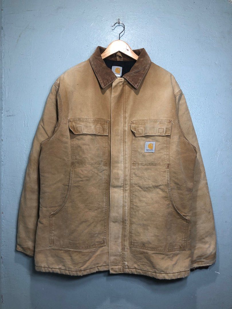 Carhartt Brown Canvas Work Jacket Corduroy Collar (Category: Coats, Jackets and Outerwear) located in Bacong. Submitted by crommermann (Listing ID 1457479484, Image 1). Description: Hearing offers Vintage Carhartt 🏷️ + 90 shipping fee -Dimes Width 25 Length 32.5 -Condition 9/10 -Color Rate 9/10 Good Condition Color may vary due to lightning Very Presentable when Worn Issue can be seen in the pictures Need Wash Pm/Dm Visayas Dumaguete loc J&T Cou