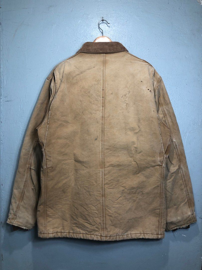 Carhartt Brown Canvas Work Jacket Corduroy Collar (Category: Coats, Jackets and Outerwear) located in Bacong. Submitted by crommermann (Listing ID 1457479484, Image 2). Description: Hearing offers Vintage Carhartt 🏷️ + 90 shipping fee -Dimes Width 25 Length 32.5 -Condition 9/10 -Color Rate 9/10 Good Condition Color may vary due to lightning Very Presentable when Worn Issue can be seen in the pictures Need Wash Pm/Dm Visayas Dumaguete loc J&T Cou