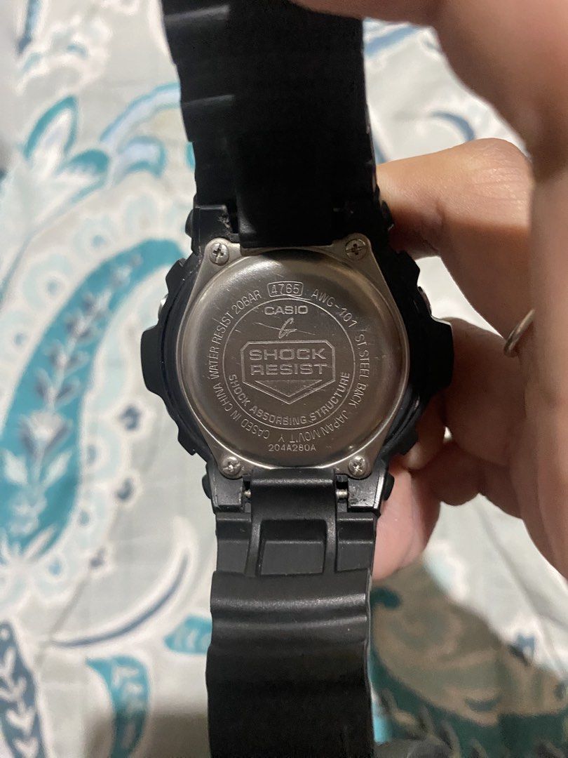 Casio G-Shock AWG-101 tough solar (Category: Men's Watches) located in Manila. Submitted by wttlyf (Listing ID 1457482673, Image 2). Description: Original- Casio G-Shock AWG-101 - Analog and Digital Time Display - Water Resistant 20BAR - Shock Resistant - Japan Movement - Color: Black watch with silver bezel - Band: Black rubber.