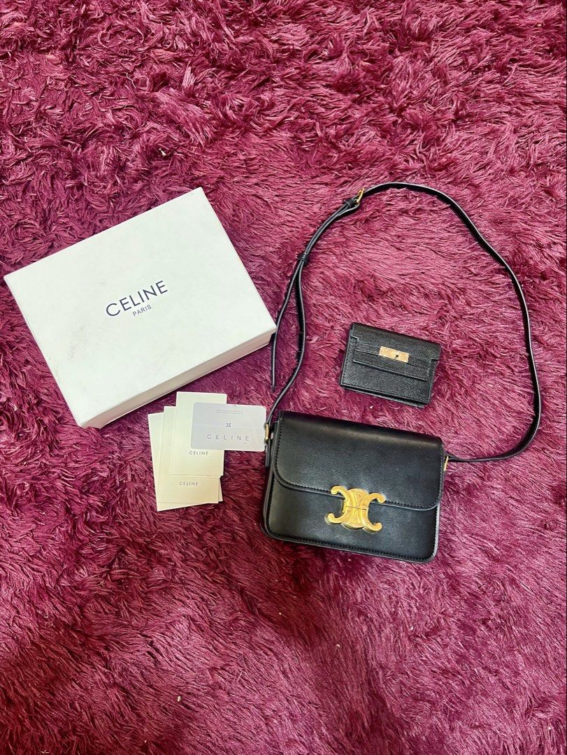 Celine Triomphe (Category: Luxury Bags & Wallets) located in Guagua. Submitted by clairiepreloved (Listing ID 1457360624, Image 2). Description: Bought for 6,500 Close to OG With box and dust bag With free card holder wallet RFS: Declutter Shipping Fee c/o the buyer MOP: Gcash / Bank Transfer .