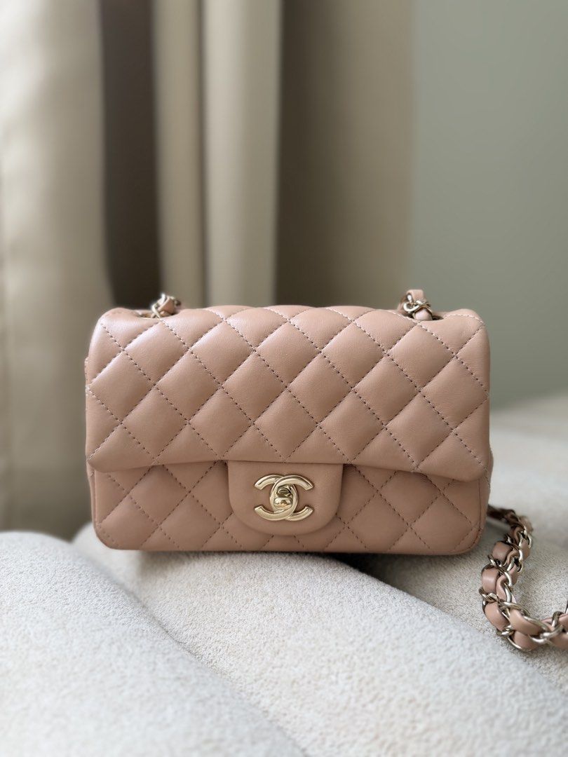 Chanel Mini Rectangular Flap in (Category: Luxury Bags & Wallets) located in Quezon City. Submitted by _cherryontop_ (Listing ID 1457467617, Image 2). Description: Beige lambskin light gold hardware Microchipped 9.5/10 Full set with receipt and entrupy.
