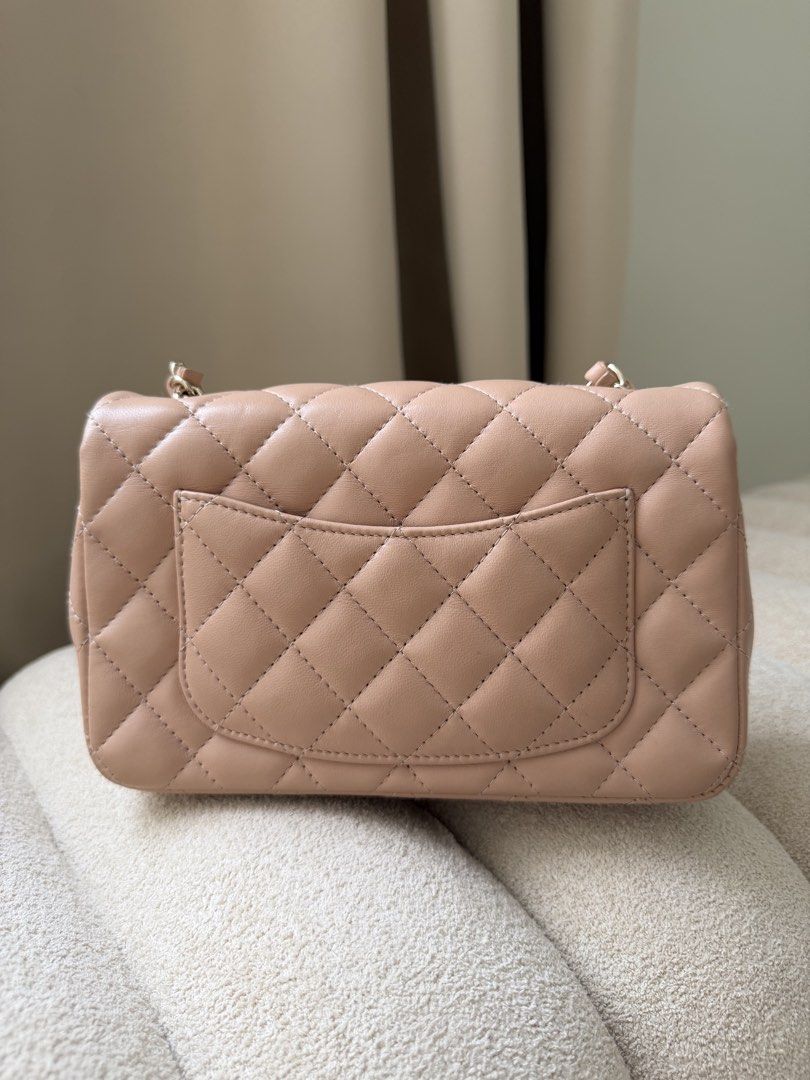 Chanel Mini Rectangular Flap in (Category: Luxury Bags & Wallets) located in Quezon City. Submitted by _cherryontop_ (Listing ID 1457467617, Image 3). Description: Beige lambskin light gold hardware Microchipped 9.5/10 Full set with receipt and entrupy.