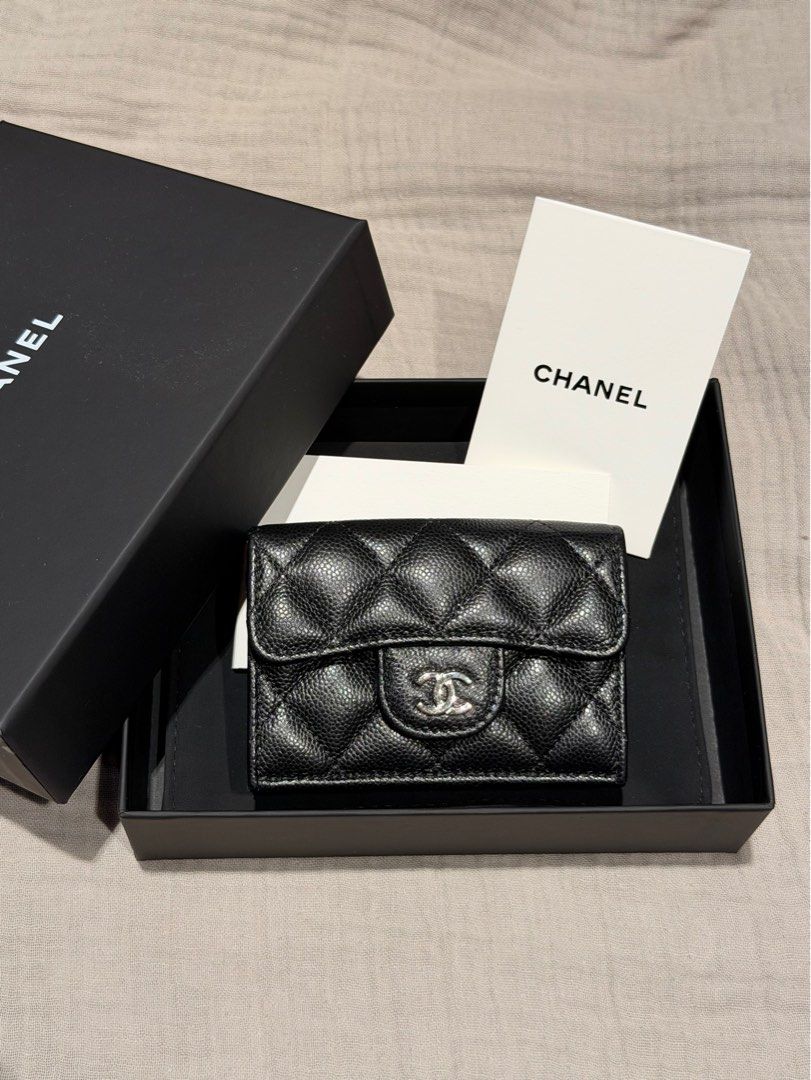 Chanel Trifold Wallet in Caviar Leather (Category: Luxury Bags & Wallets) located in Manila. Submitted by petitecherieee (Listing ID 1457491663, Image 1). Description: - Chanel - Small Trifold Wallet - Material: Genuine Caviar Leather - Classic caviar with iconic silver hardware CC logo - Used once - Includes: Original Chanel box and authenticity cards - Meetup locations: Rockwell Center (Makati) or Greenbelt 5 (Makati).