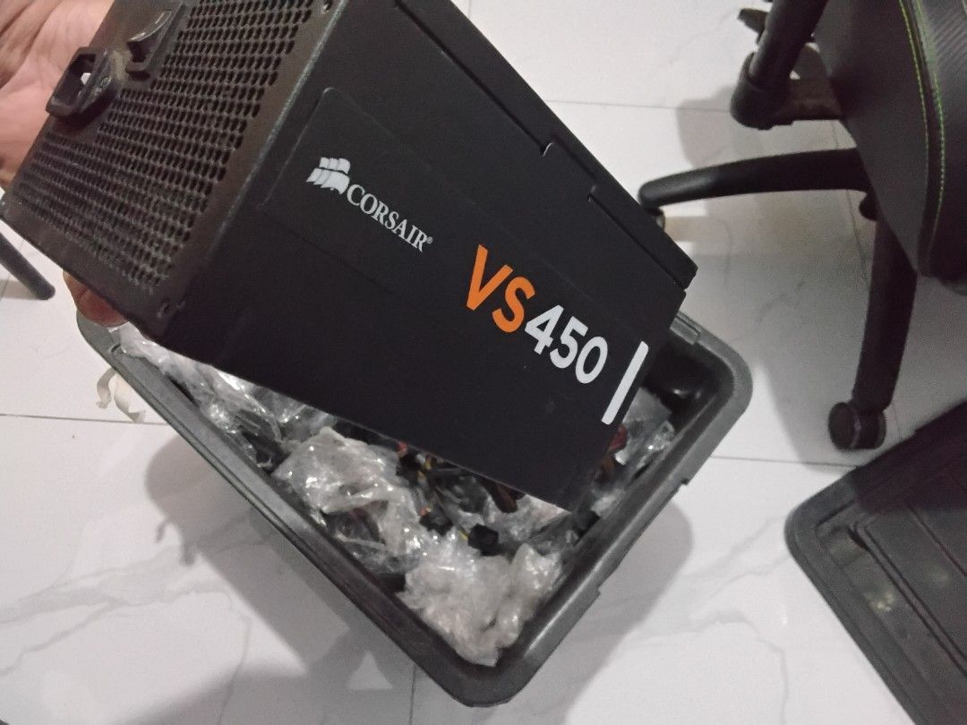 Corsair VS450 Power Supply Unit PSU (Category: Computer Parts) located in Taguig. Submitted by andromerlin09-32071 (Listing ID 1457511360, Image 2). Description: - Corsair VS450 Power Supply Unit - 450W Capacity - Tested and confirmed working - Removed from a working PC - All necessary cables and connectors included - Ideal for PC upgrades or new builds - Selling because it's no longer needed.