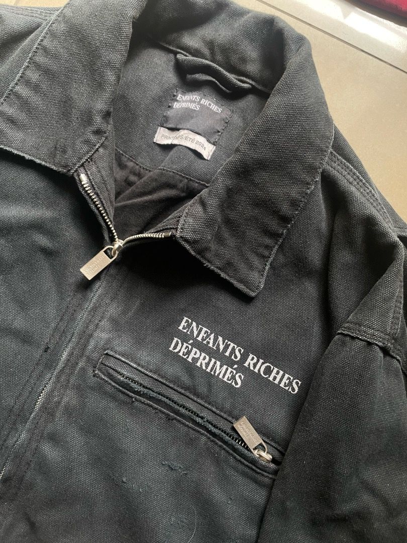 Enfants Riches Deprime (ERD) Distressed Work Jacket (Category: Coats, Jackets and Outerwear) located in Manila. Submitted by puttingfiloson (Listing ID 1457426770, Image 2). Description: ERD Distressed Work Jacket PHP 3500 size (inches) length - 26 width - 24 issue: none can do lalamove / jnt .