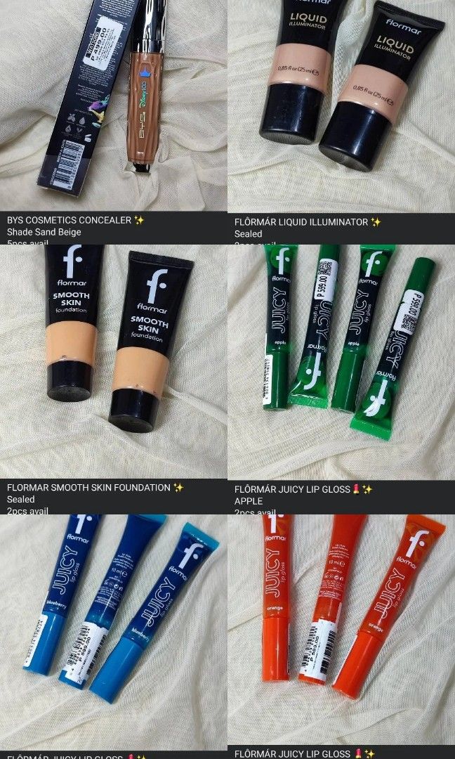 FLÔRMÁR Cosmetics & BYS (Category: Makeup) located in Manila. Submitted by dconlinesh14898 (Listing ID 1457363978, Image 1). Description: AVAILABLE ONHAND ‼️ 💄 MALL PULL OUT - BYS COSMETICS & FLORMAR COSMETICS INTERNATIONAL BRAND (ITALIAN/TURKISH BRAND) 🌸✨🧿 • with tag price • sealed & brandew • all in good condition, from mall talaga • all mabenta shades. • not expired ‼️Some items are sealed, while others are unsealed because we opened them t