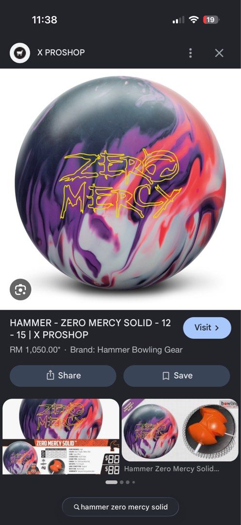 HAMMER ZERO MERCY SOLID (Category: Billiards & Bowling) located in Kuala Lumpur. Submitted by nabilfikri308 (Listing ID 1457487041, Image 1). Description: HAMMER ZERO MERCY SOLID - Condition 8/10 - ⁠first drill - ⁠layout two handed - 15lbs Gambar google, bola dalam kate, kalau nak detail boleh pm roro, harga bole nego lagi jangan risau.